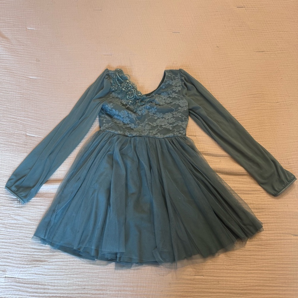 Elegant Green Lace Kids Dance Dress